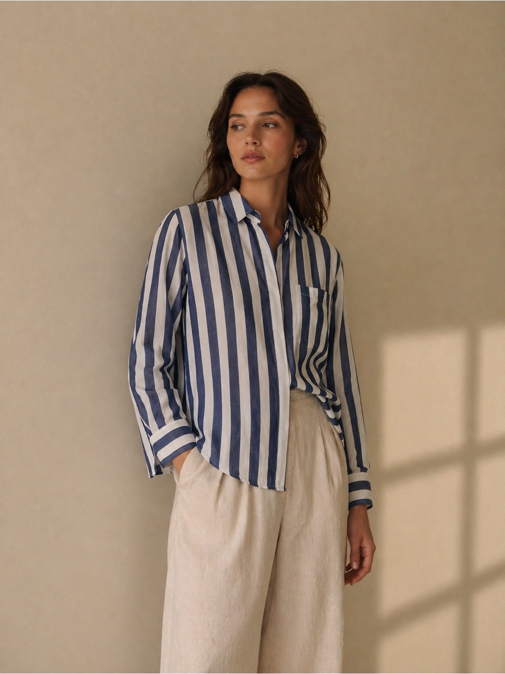 Rails Hayden blue and white thick stripe button down blouse